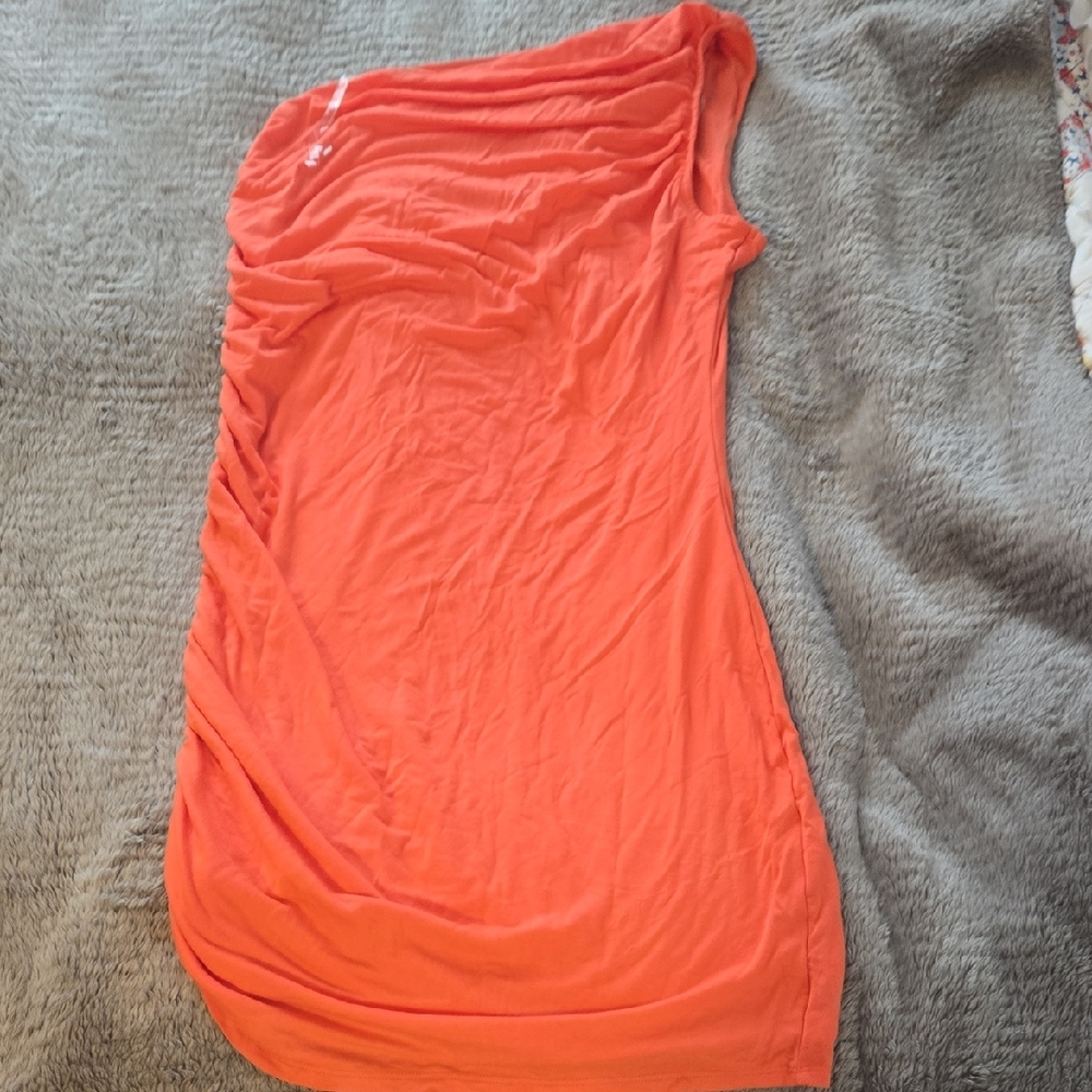 Coral One Shoulder Ruched Side Dress Size Medium